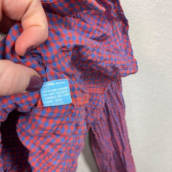 J McLaughlin Red Blue Gingham Plaid Checkered Button Up Shirt Womens size Medium - Picture 5 of 7